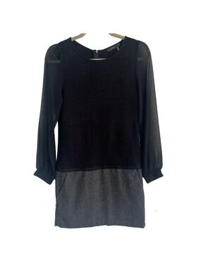 THML Drop Waist Long Sleeve Black/Grey Dress - Size XS